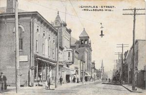 E95/ Wellsburg West Virginia Postcard c1910 Charles Street Church Store 2 