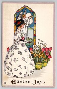 A/S MEP Margaret Evans Price Pretty Lady Church Stained Glass Postcard X25