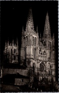 Spain Burgos The Cathedral Facade Illuminate Vintage RPPC C024