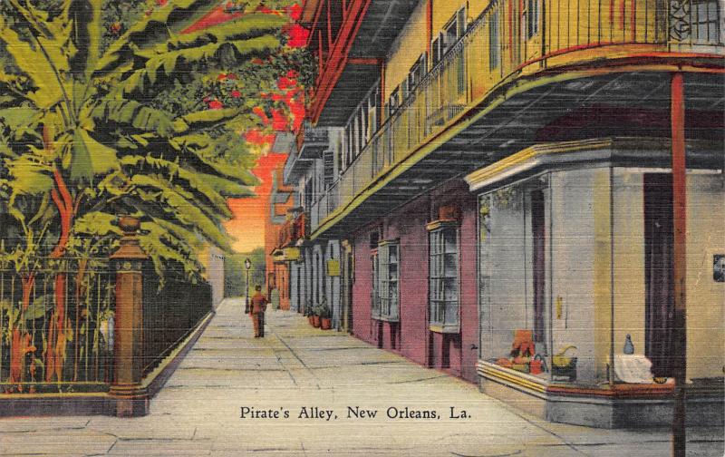 Pirate's Alley, New Orleans, Louisiana, Early linen Postcard, Unused