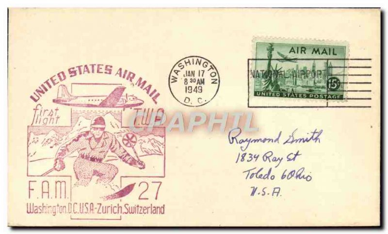 Letter US 1st Flight Washington Ski Zurcih January 17, 1949