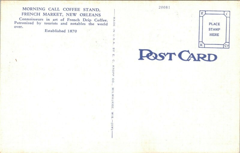 MORNING CALL COFFEE STAND - RESTAURANT - FRENCH - NEW ORLEANS, LA - POSTCARD