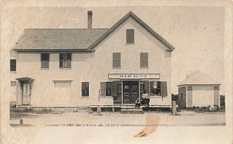 Wells Depot ME CA & HP Hilton Storefront, R. P. O. Cancel Real Photo Postcard