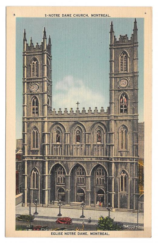 Canada Montreal Quebec Notre Dame Cathedral Church Vintage Linen Postcard