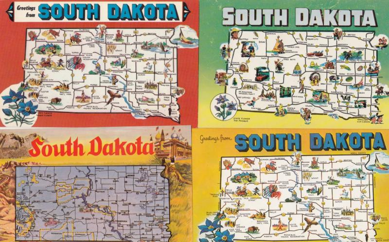 South Dakota Greetings From 4x Map Postcard s