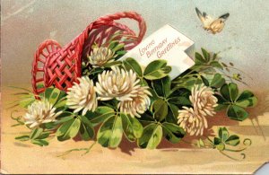 Butterflies Loving Birthday Greetings With Butterfly and Basket Of Flowers Tucks