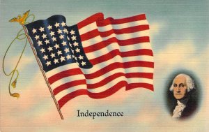 Beautiful Linen, c.1943, Independence, G. Washington, Flag Series, Old Postcard