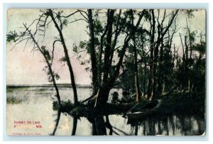 c1932 Sunset On Lake Milwaukee Wisconsin WI Posted Vintage Postcard 