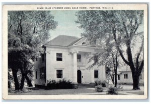 1936 Civic Club Former Zona Gale Home Portage Wisconsin WI Vintage Postcard