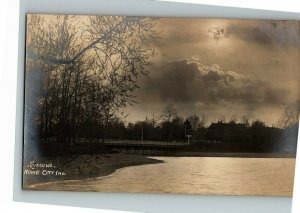 c1910-30 Postcard Evening Rome City Indiana Sylvan Lake Bridge Rppc Real Photo 