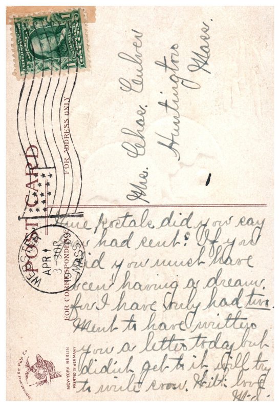 1909 A Happy Easter Embossed Vintage Postcard Eggs Ribbons Flowers