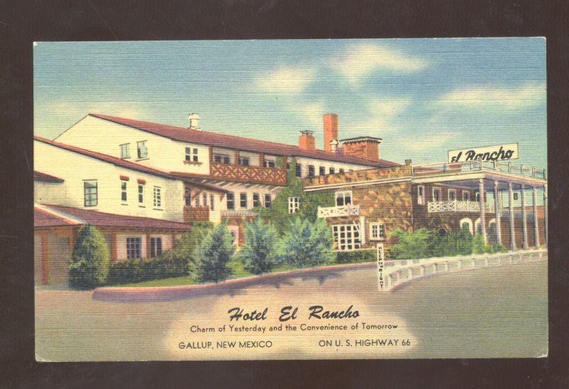 GALLUP NEW MEXICO ROUTE 66 HOTEL DEL RANCHO LINEN ADVERTISING POSTCARD N.M..