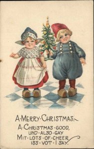 Christmas Dutch Boy Girl Miniature Christmas Tree c1900s-20s Postcard