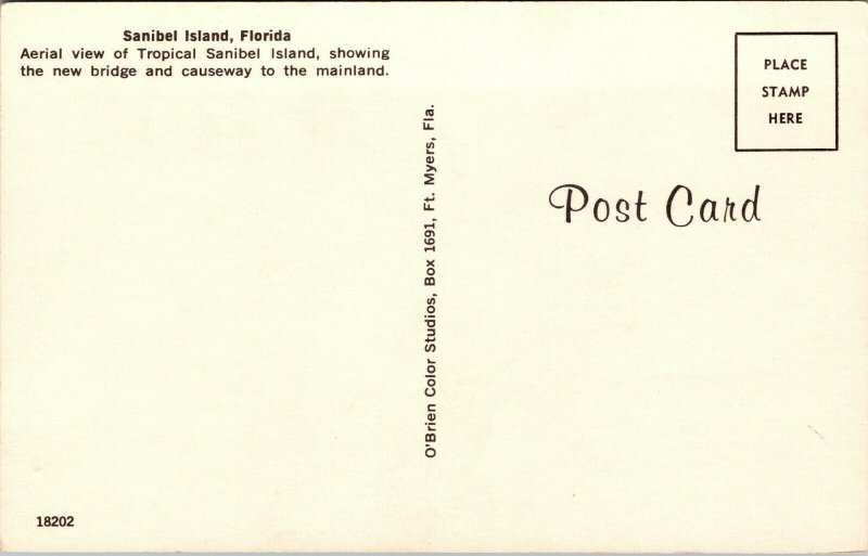 Vtg Aerial View Sanibel Island Bridge Causeway Florida FL Unused Postcard