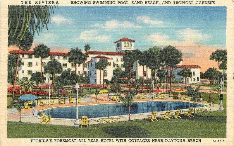 Daytona Beach Florida Riviera Hotel swimming pool Postcard Teich linen 1135