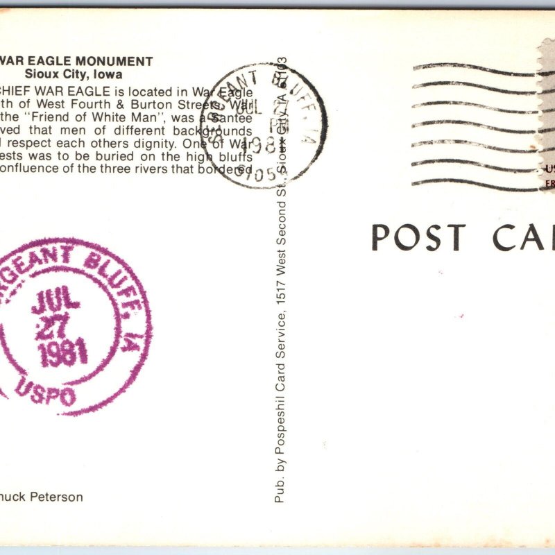 1981 Sergeant Bluff, IA Purple USPO Postal Office Cancel PC Iowa History A266