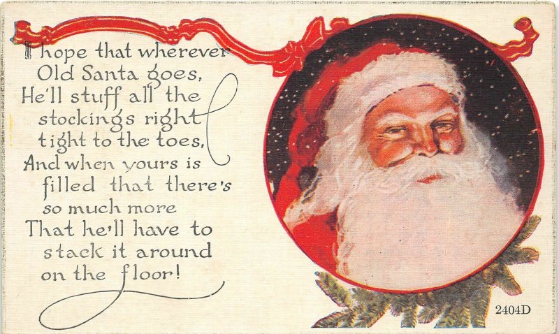 F42/ Santa Claus Merry Christmas Postcard c1910 Stuff Stockings 9