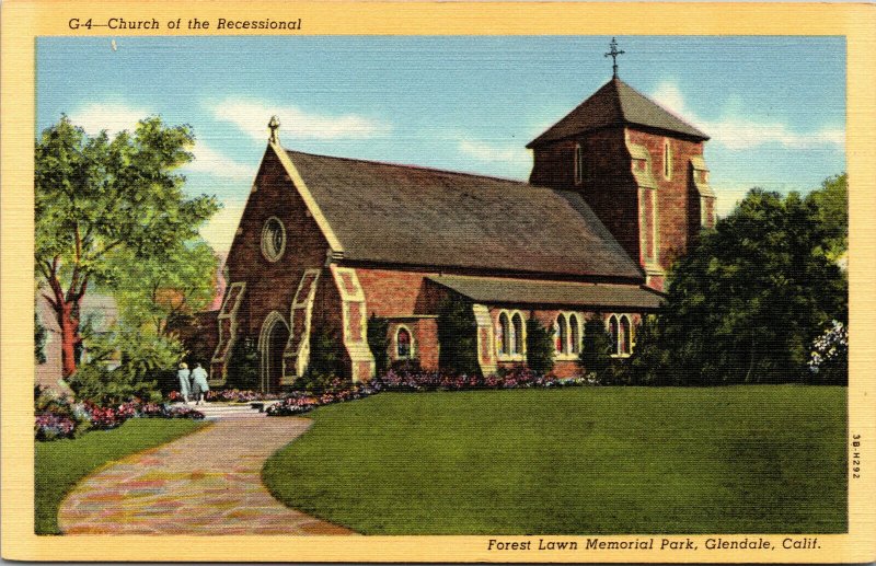 Vtg Church Of The Recessional Forest Lawn Memorial Park Glendale CA Postcard
