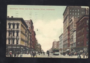 INDIANAPOLIS INDIANA DOWNTOWN WASHINGTON STREET SCENE VINTAGE POSTCARD