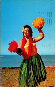 VINTAGE POSTCARD HULA-MAID POLYNESIAN BEAUTY AT THE KODAK HULA SHOW HAWAII 1960s