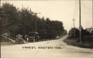Hartford WI Union St. Showing Cars c1910 Real Photo Postcard