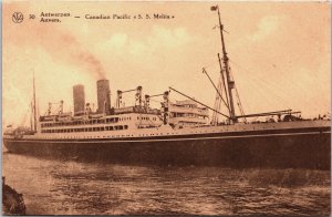 Belgium Antwerp Anvers Canadian Pacific SS Melita Ship Vintage Postcard C097