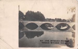 D84/ Three Rivers Michigan Photo RPPC Postcard c1910 St Joe River Street Bridge