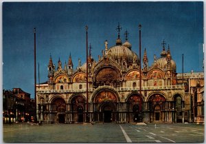 Venezia Basilica Of St. Marcus Nocturnal Venice Italy Parish Church Postcard