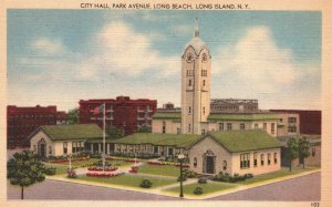 Vintage Postcard 1920's City Hall Building Park Avenue Long Beach Long Island NY