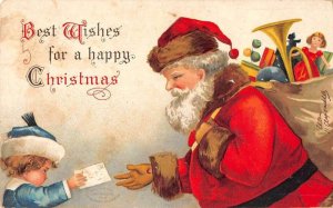 Christmas Greetings Child handing Santa a Letter Signed Clapsaddle PC AA27855