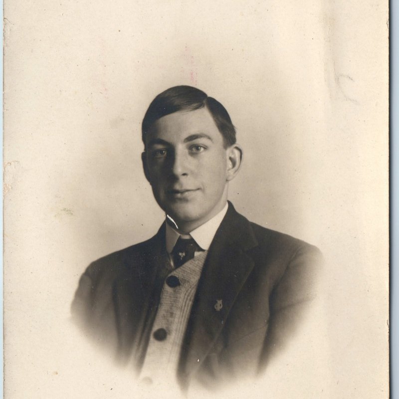 c1910s Rockford IL Handsome Man Boy RPPC Portrait Real Photo Postal Studio A258