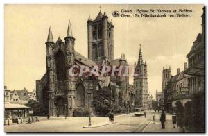 Postcard Old Gent St Nicolas Church and belfry