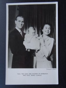 Royalty T.R.H. THE DUKE & DUCHESS of EDINBURGH with Baby Charles c1940s RP PC