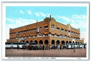 c1930 Exterior View New Hotel Southland Buses Okeechobee City Florida Postcard 