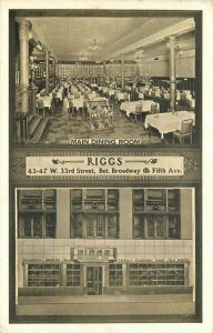 Entrance Interior 1930s Riggs Restaurant Inc New York Postcard Lumitone 21-1473