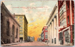 Bankers Corner 10th & Baltimore Ave. Kansas City Missouri Street View Postcard