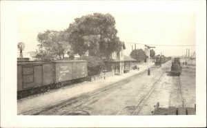 RR Train Station Depot Unidentified C&NW RY Cars c1910 Real Photo Postcard