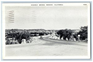Redding California Postcard Highway Bridge Classic Car Road 1939 Vintage Antique