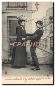 Postcard Old Humor Pitou furlough (military militaria)