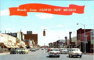 Clovis, NM New Mexico MAIN STREET SCENE Levines~Thrifty Drugs~50's Cars Postcard