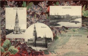 Gruss Aus Hamburg Germany Multi-View c1900 Postcard