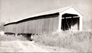 Real Photo Postcard Old Covered Bridge, Big Raccoon Creek in Bridgeton, Indiana