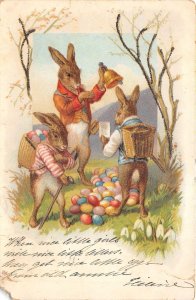 US34 postcard Humanized animals rabbits hiking Easter egg Belgium 1902