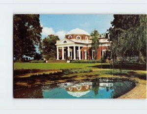 Postcard The West Front Showing Fish Pond, Monticello, Charlottesville, Virginia