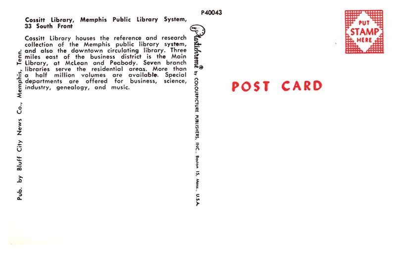 Postcard LIBRARY SCENE Memphis Tennessee TN AR5263