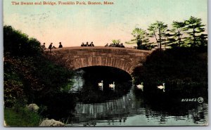 Vtg Boston Massachusetts MA Swans & Bridge Franklin Park 1910s View Postcard