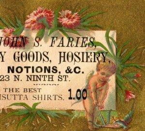 1870's-80's John S Faries Dry goods Wamsutta Shirts Cupid Bow Arrow Bird P167