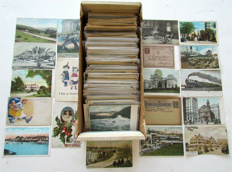 Lot of 508 ANTIQUE & VINTAGE POSTCARDS RPPC TOWNS VIEWS RPPC COMIC NO CHROMES 