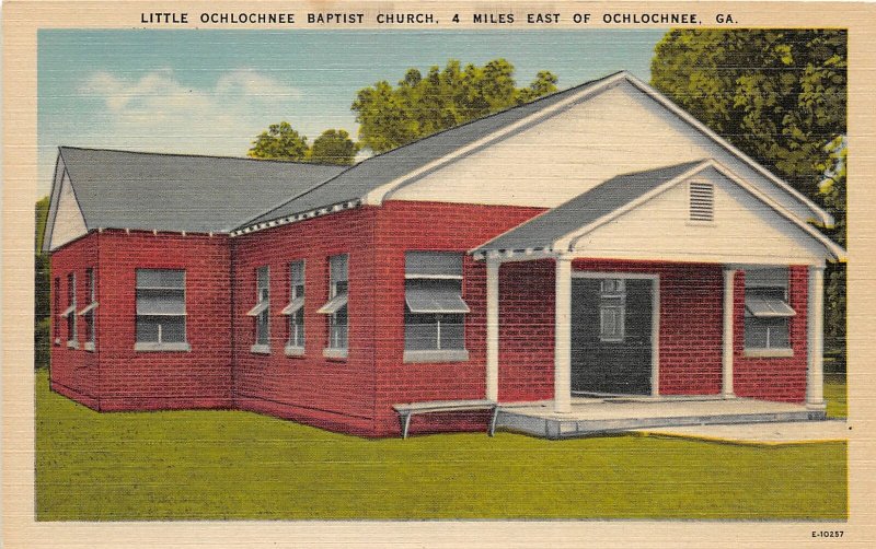 F33/ Ochlochnee Georgia Postcard Linen Little Baptist Church Building