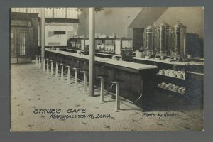 Marshalltown IOWA RP c1910 INTERIOR RESTAURANT Strub's Cafe Strub ADVERTISING